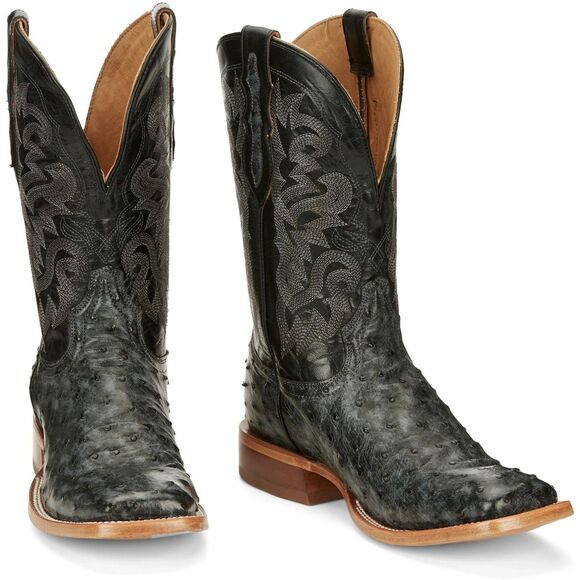 TONY LAMA 11 D Moore Western Boots Ostrich Black Sqaure Toe Cowboy Full Quill